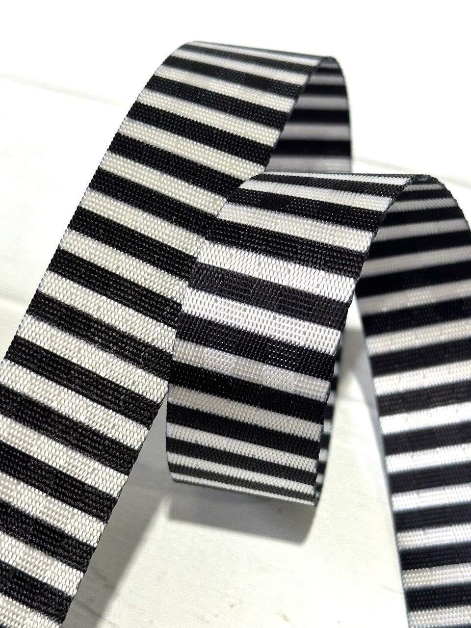 Black and White 1/8” Stripe 1” Seatbelt Webbing (by the yard)